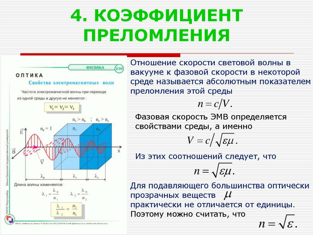 Одним из условий получения точечного изображения является то что показатель преломления линзы