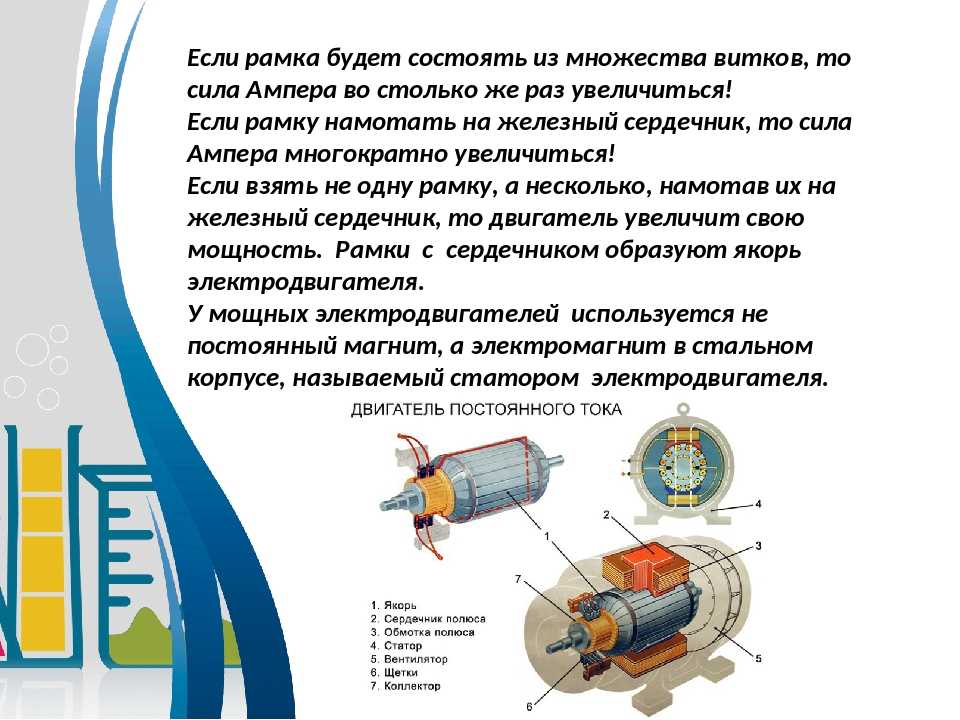 Работа двигателя постоянного тока