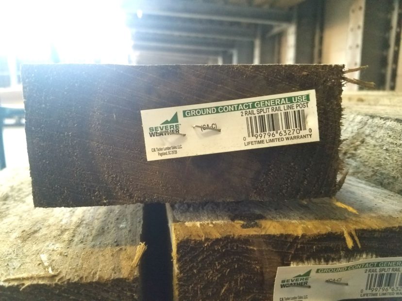 Lumber is labeled for ground contact use when wood preservative retention standards are met. Building supply stores may have Safety Data Sheets (SDS) available for treated wood by request.