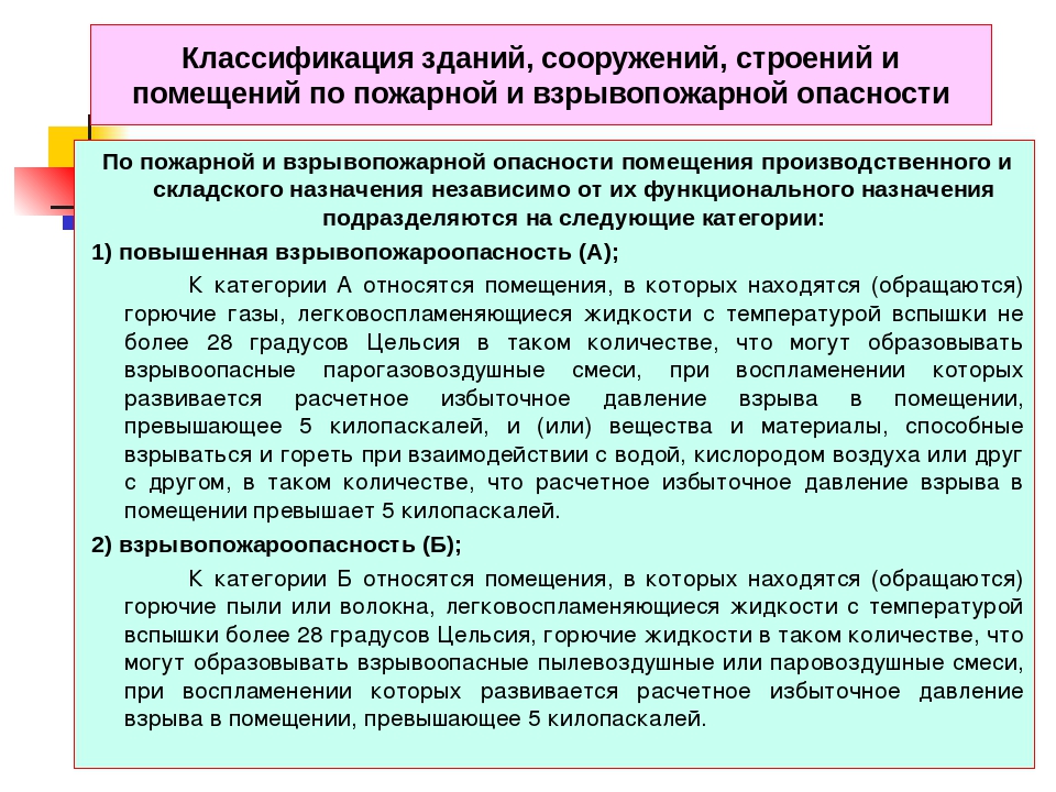 Взрывопожарная опасность. Категория зданий и сооружений по взрывопожарной и пожарной опасности. Классификация помещений и зданий. Классификация пожарных помещений. Категории пожарной опасности производственных помещений.