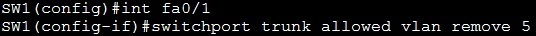 switchport trunk allowed vlan remove command
