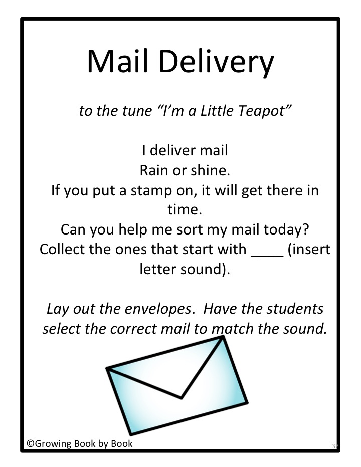 Mail Delivery song is one of 35 songs you will get to build literacy skills during circle time.