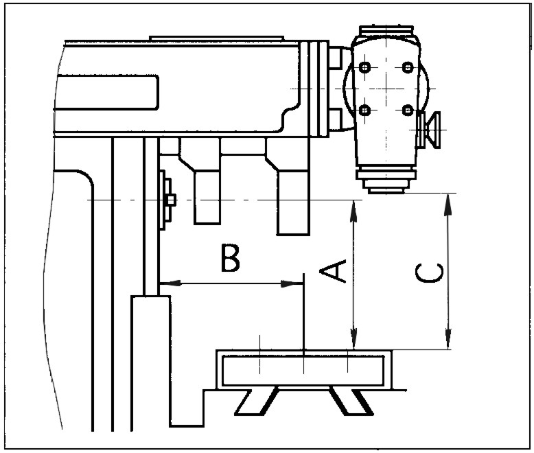 Схема с размерами фрезерного станка 6Т82Ш, 6Т83Ш.
