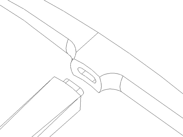 The mortise between stretcher and cheek