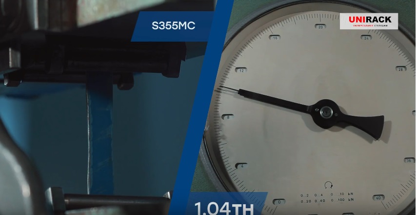 Образец из стали S355МС показал, что пределом его прочности является нагрузка в 10,2 кН, что соответствует 1040 кгс