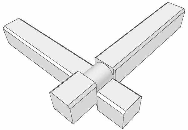 Соединение крестом двух брусков